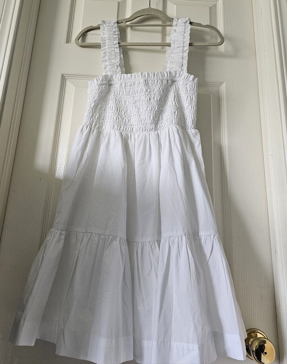 Abercrombie & Fitch White Smocked Tiered Midi Dress Wmns Stretch Bodice Sz Large